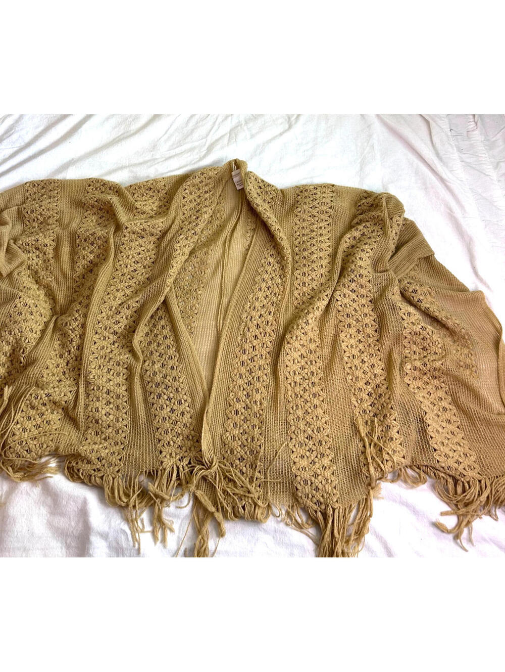 Collection Eighteen Beige Tassel Poncho Cardigan One Size Knit Wrap
